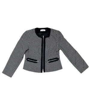 Calvin Klein Houndstooth Blazer Jacket Full Zip‎ Black White Career Sz 14P